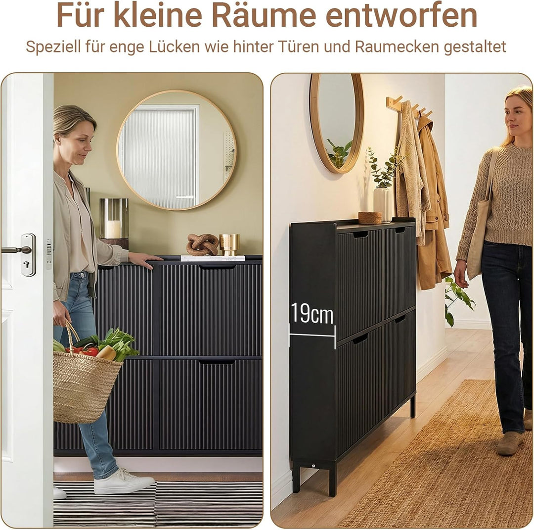 SoBuy Schuhschrank schmal mit 4 Klappen Platzsparender Schuhkipper Hoch Kommode Schuhregal geschloss