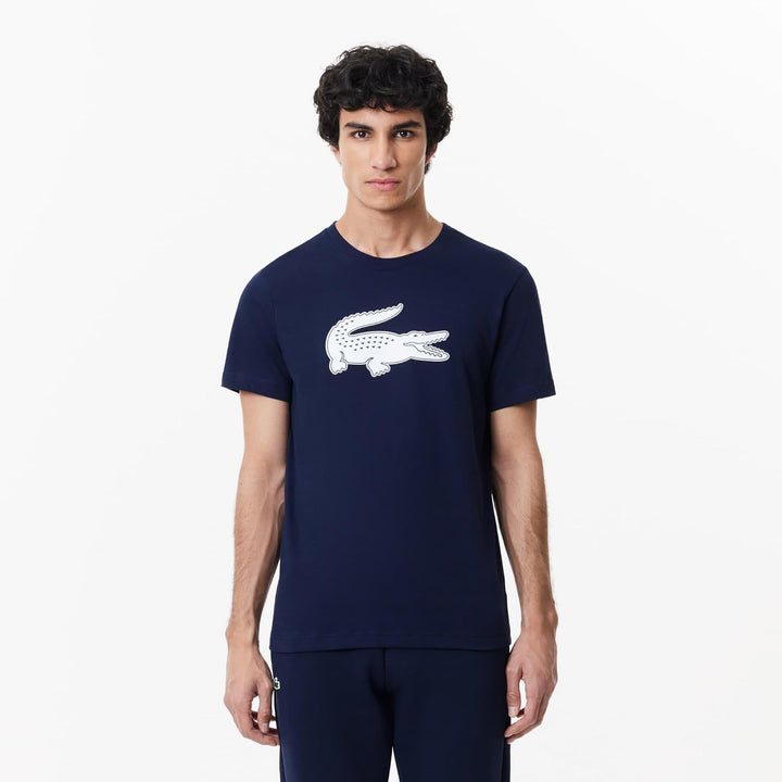 Lacoste Herren TH2042 T-Shirt Rundhals, Männer Logo Print Tee,Regular Fit, XS Marineblau / Weiss