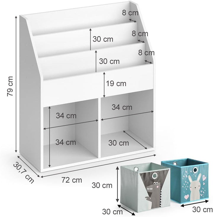 Vicco Kinderregal Luigi, Weiss, 72 x 79 cm mit 2 Faltboxen Opt.6, zur Aufbewahrung von Büchern und S