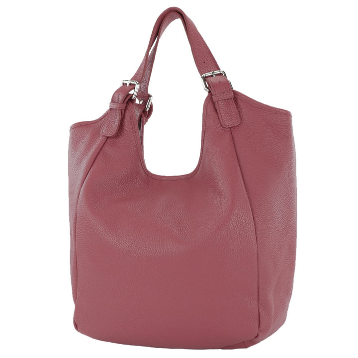 modamoda de - T227 - Ital. Shopper Schultertasche Large aus Leder Bordeauxviolett, Bordeauxviolett
