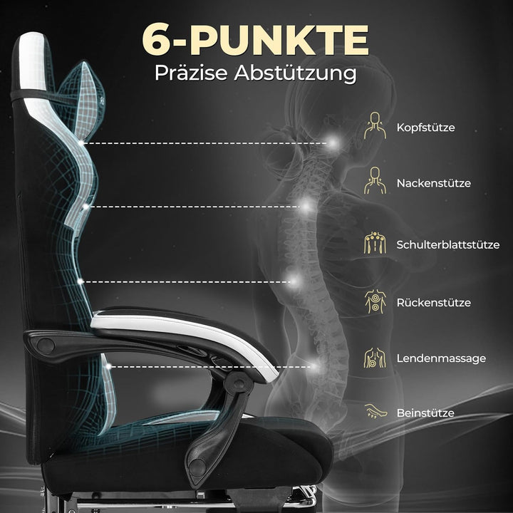 GTPLAYER Gaming Stuhl, Ergonomischer Gamer Stuhl aus Stoff mit Lendenwirbelstütze, PC-Stuhl mit verb