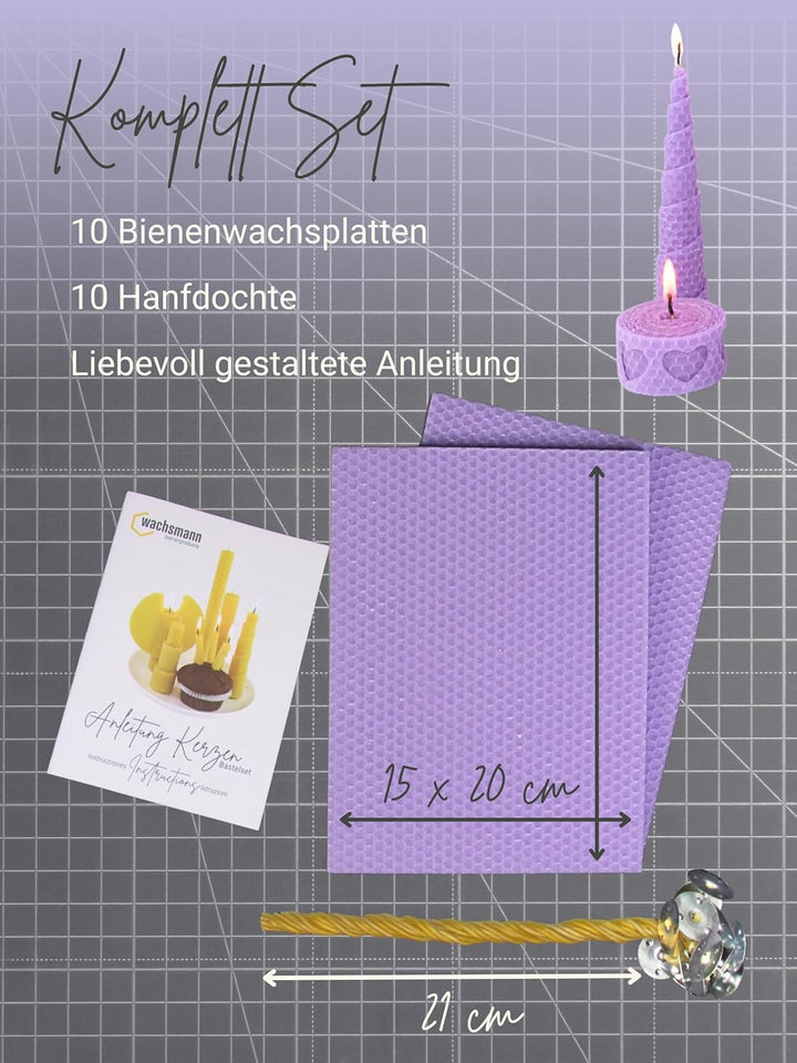 Wachsmann DIY Bienenwachs Kerzen Bastelset – Starterset für 10 Kerzen in vielen Farben – 100% reines