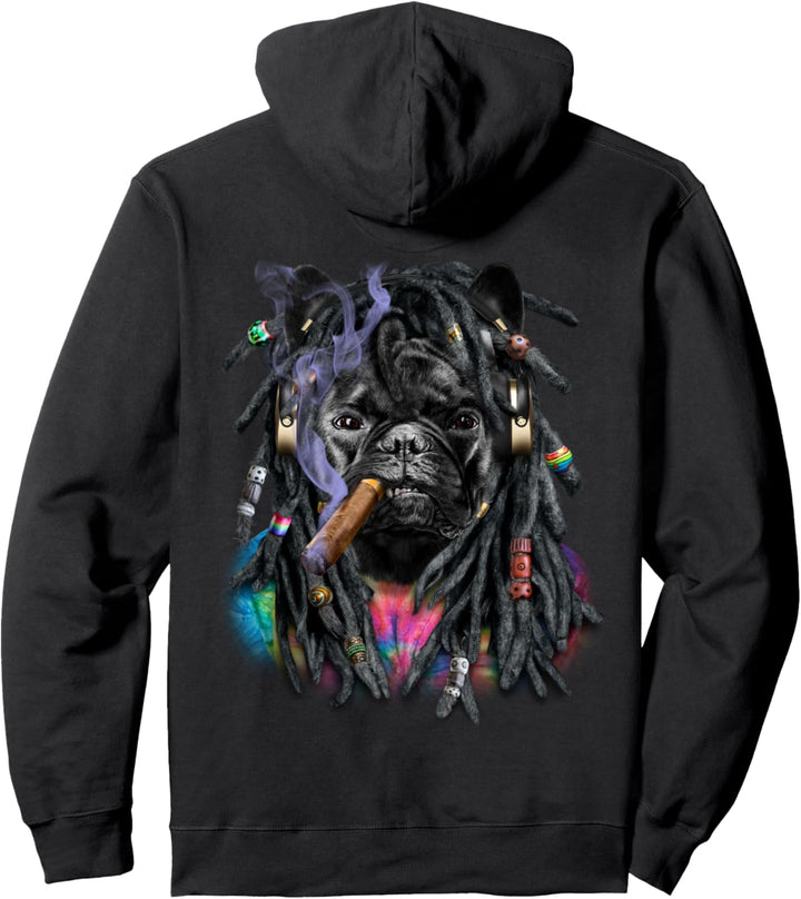 Französischer Bulldoggenhund mit Reggae-Dreadlocks-Haaren Pullover Hoodie