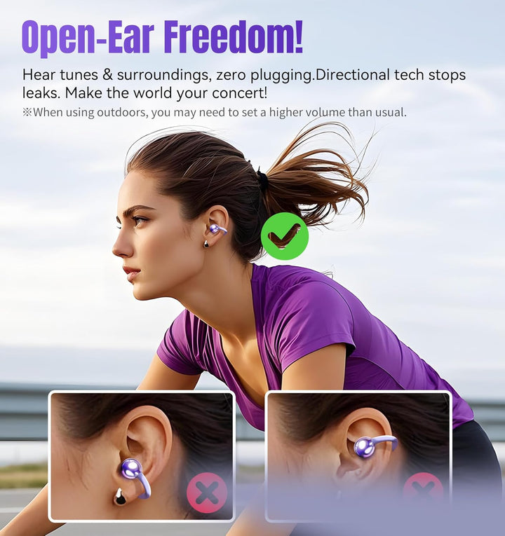 King Lucky Open-Ear-Kopfhörer Kabellos Bluetooth 6.0–Clip-On-Ohrhörer mit Mikrofon,mit Akkuanzeige,5