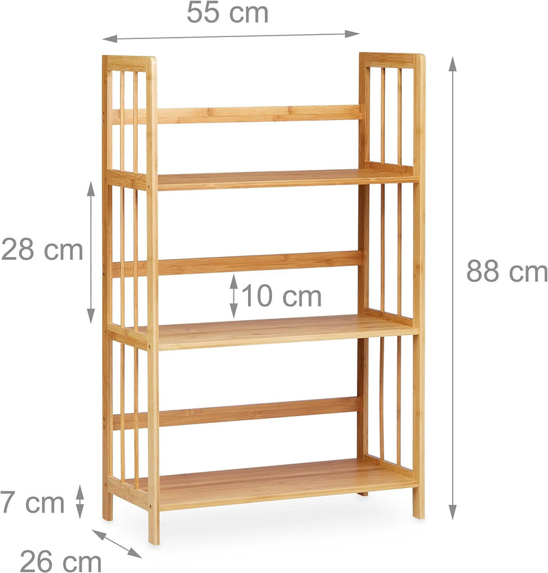 Relaxdays Standregal Bambus, Holz, 3 Ablagen, HxBxT: 88 x 55 x 26 cm, Bad Regal, Schuhregal, Bambusr