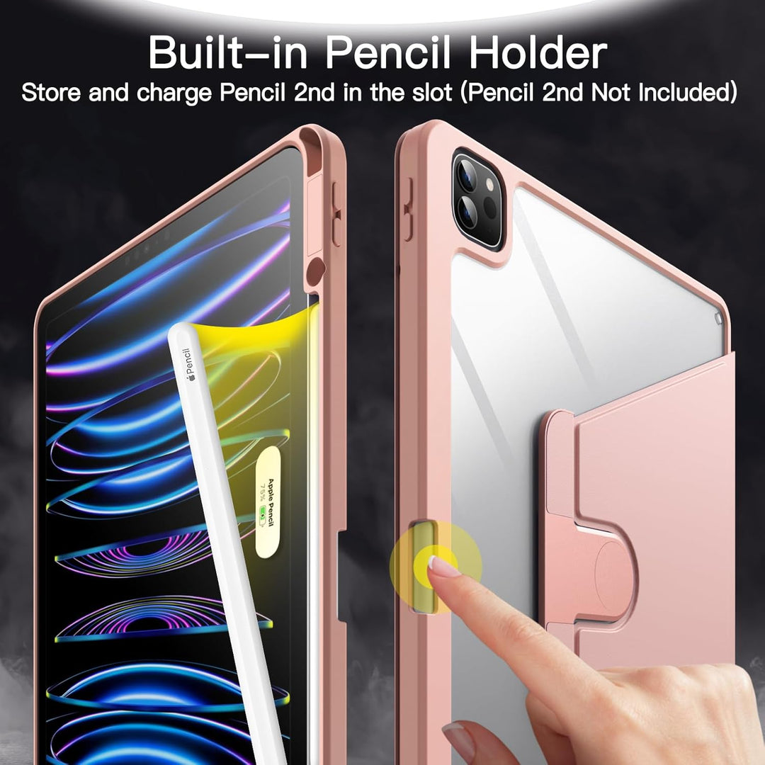 JETech Rotierende Hülle für iPad Pro 12,9 Zoll (2022/2021/2020/2018) mit Stifthalter, 360 Grad Drehb