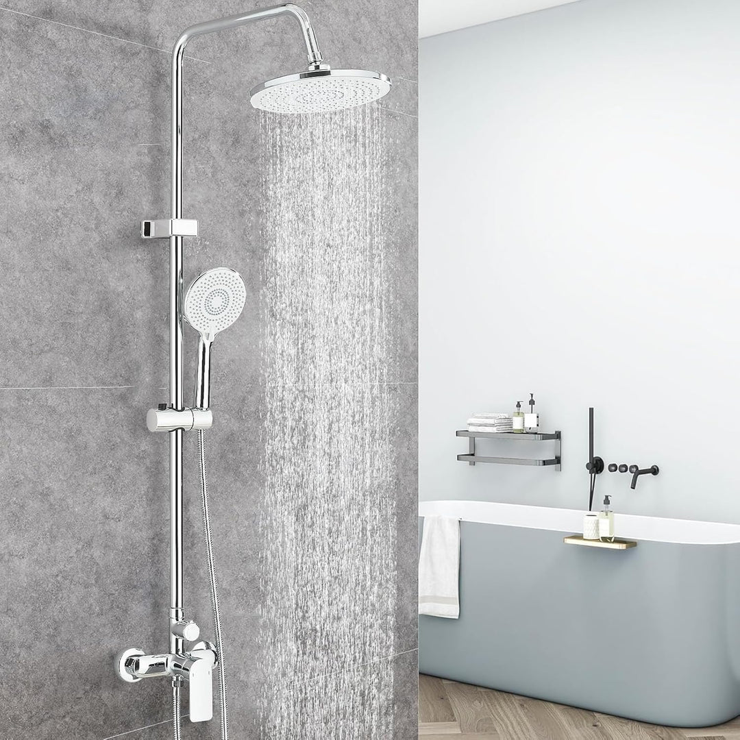 HUAHOMDY Duschsystem mit Armatur with 25 cm Rund Regendusche und 3 Strahlarten Duschkopf Komplettset