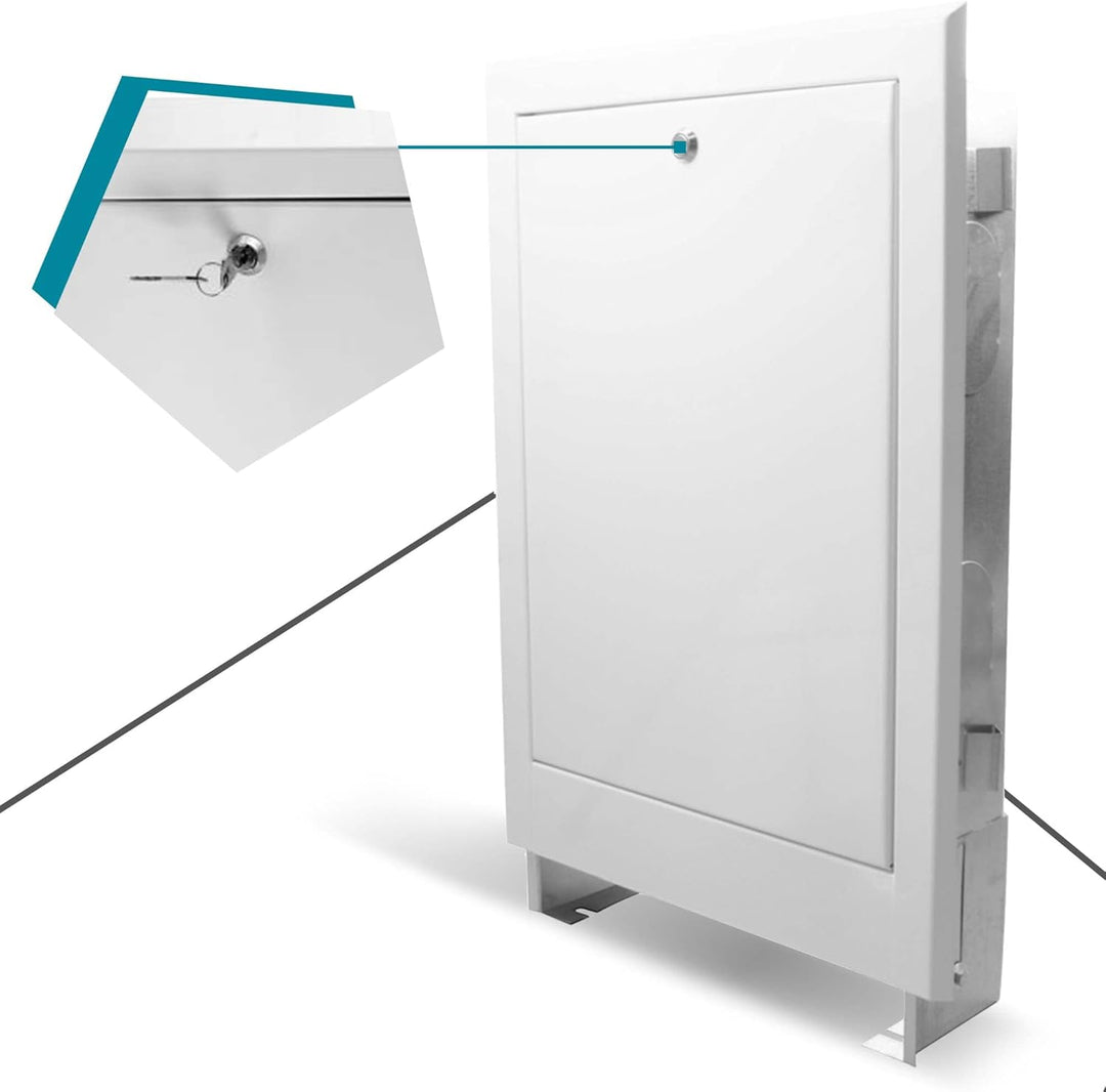 Verteilerschrank Zentrale Fussbodenheizung 2–4 Anschlüsse Einbaugehäuse aus Weiss pulverbeschichtete