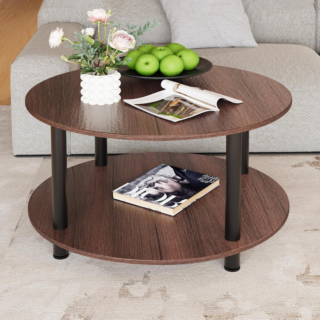 Couchtisch Rund, 2 Ablagen, Wohnzimmertisch, Beistelltisch, Kaffeetisch, Sofatisch, für Wohnzimmer,