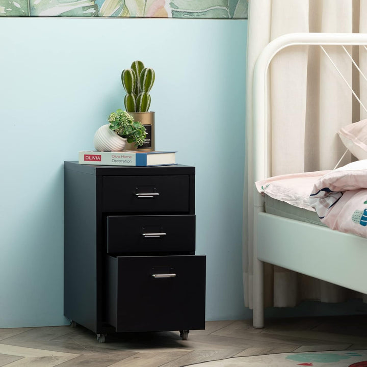 HollyHOME Mobiler Aktenschrank mit 3 Schubladen, rollbarer Aktenordner unter dem Schreibtisch, Aufbe