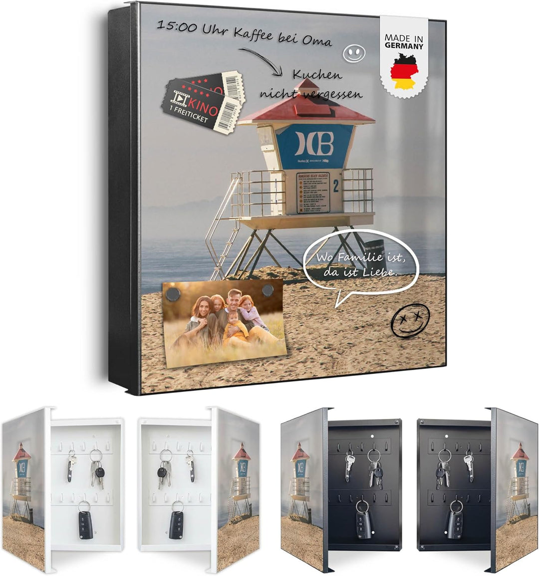 banjado Grosser Schlüsselkasten Glas - Schlüsselbox 30x30cm mit 50 Haken - Schlüsselkasten modern fü