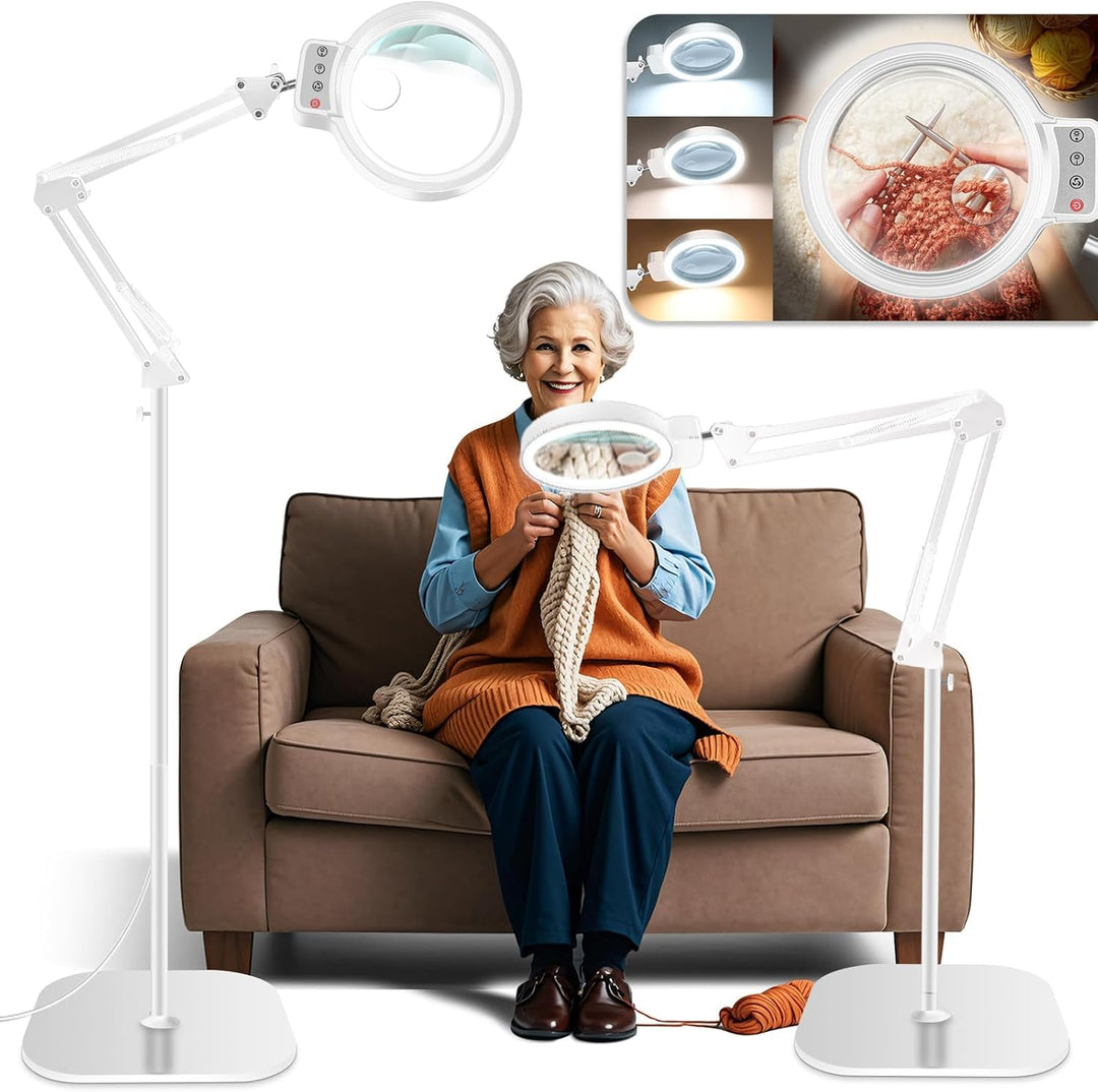 NZQXJXZ 10X Lupe mit Licht und Ständer, 2-in-1 Lupenlampe mit 72 Einstellbaren Helligkeits-LEDs, 3 F
