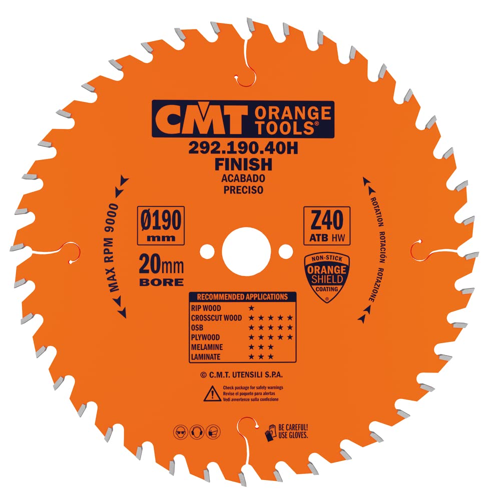 CMT Orange Tools 292.190.40h – Kreissägeblatt 190 x 2.6 x 20 Z 40 ATB 15 Grad