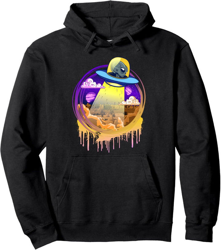 Alien Entführung Geschenk Invasion Künstlerische Bunte UFO Pullover Hoodie