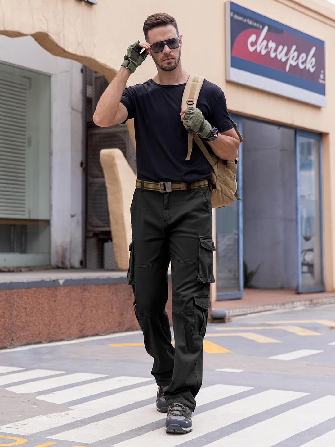 Breampot Herren Cargohose Baumwolle Baggy Chino Hosen Freizeit Outdoorhose Arbeitshose Trouser Pants