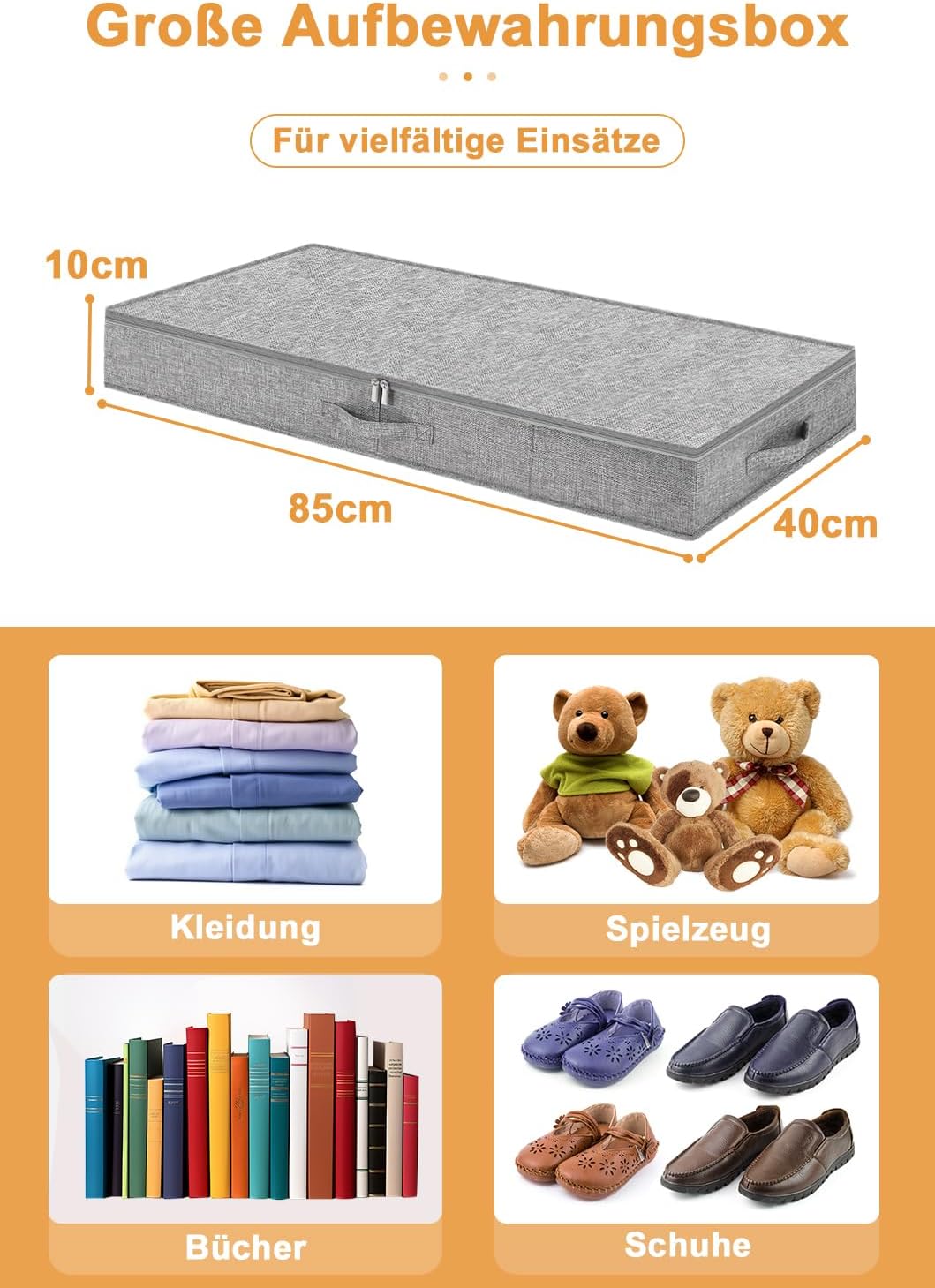 mepure Unterbett Aufbewahrungsbox 10 cm hoch, grau – formstabile Unterbettbox mit Deckel & 3 Griffen