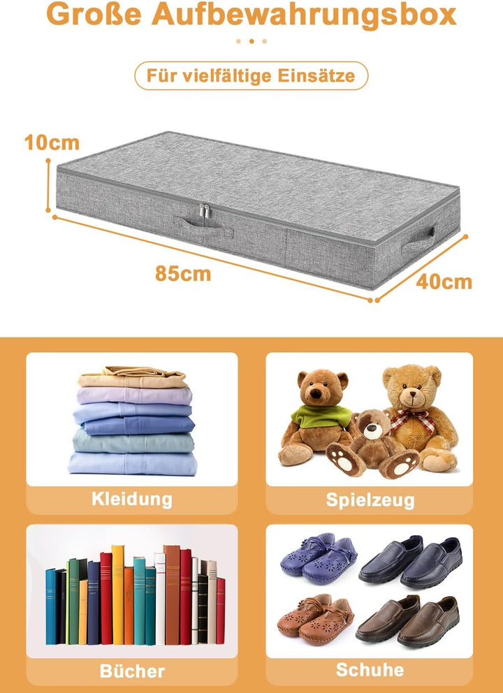mepure Unterbett Aufbewahrungsbox 10 cm hoch, grau – formstabile Unterbettbox mit Deckel & 3 Griffen
