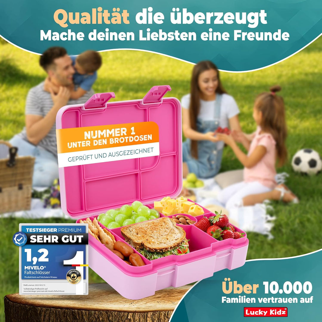 LUCKY KIDZ© Brotdose Kinder mit Fächern - Bento Box Kinder Brotdose mit Fächern - Auslaufsicher & BP