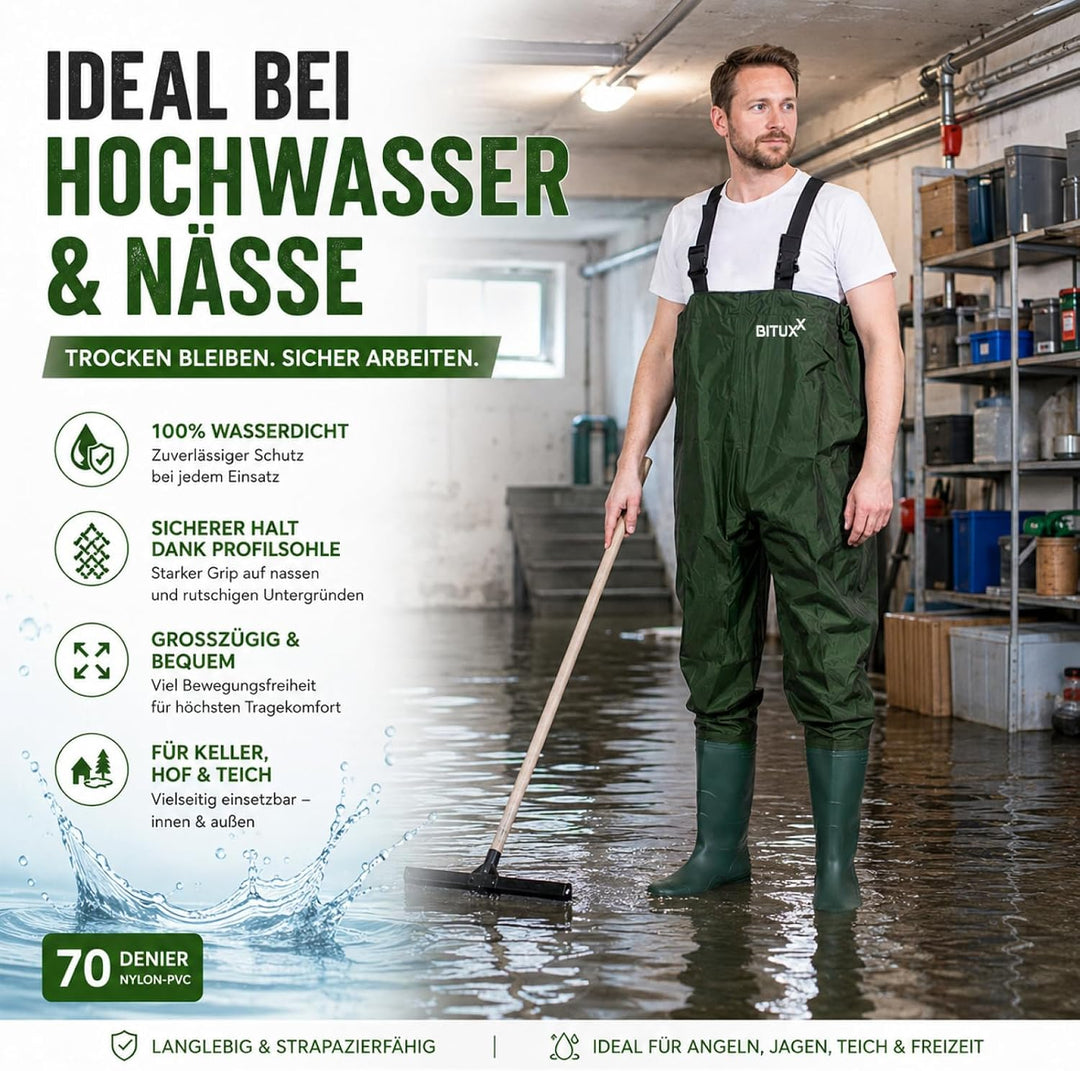 MS-Point Wathose Anglerhose Watstiefel Watt Fisch Teich Gummi PVC Nylon Gr. 40-47 45