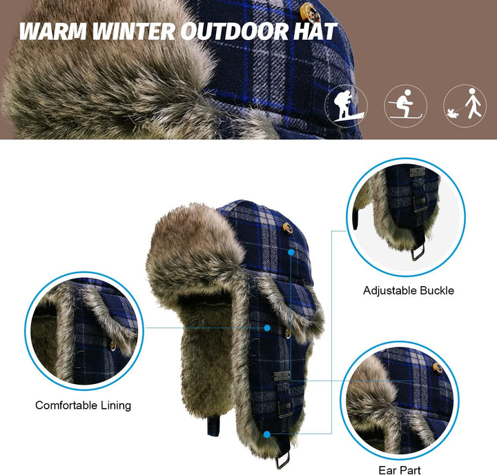 Alkaidstar Unisex Fliegermütze Rib Wolle Bomber Aviator Pilot Hat Faux Fellmütze Winter Russische Mü