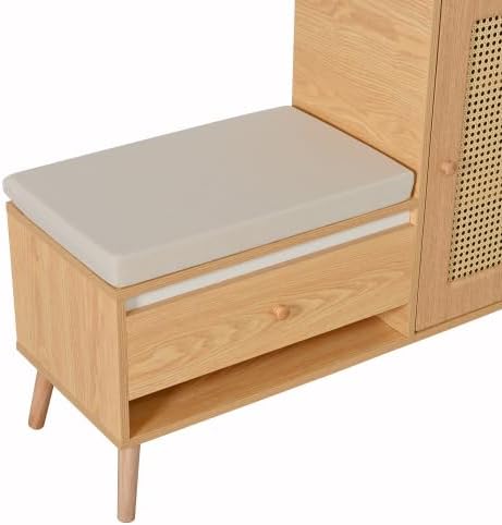 Merax Schuhschrank mit Rattan-Optik und Sitzbank – Multifunktionale Garderobenbank mit Schubladen &