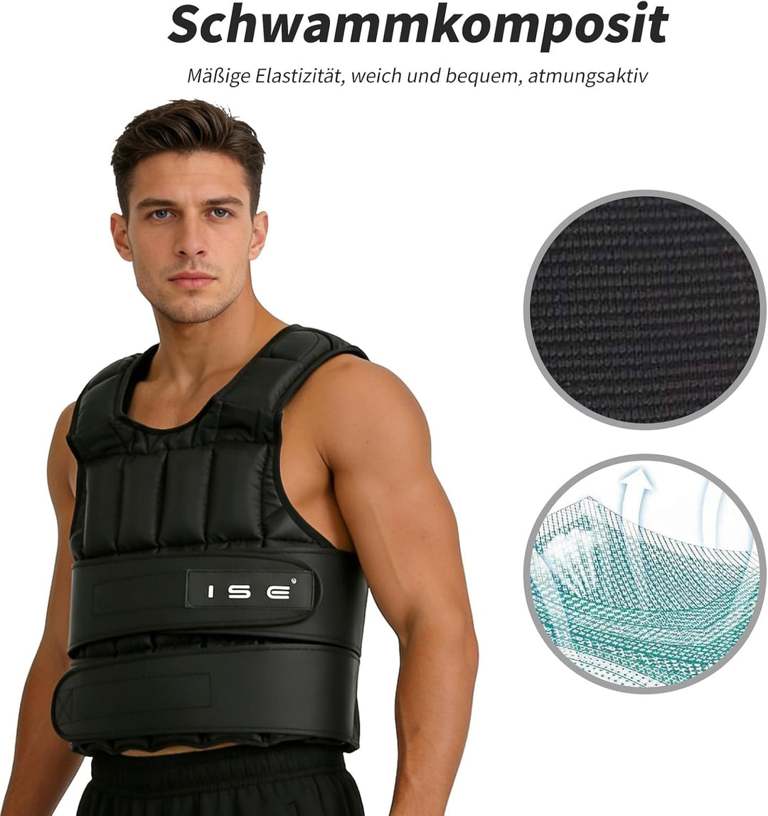 ISE Gewichtsweste Verstellbar von 5 kg 10 kg 15 kg 20 kg 25 kg 30 kg Gewicht Warnwesten für Gewicht