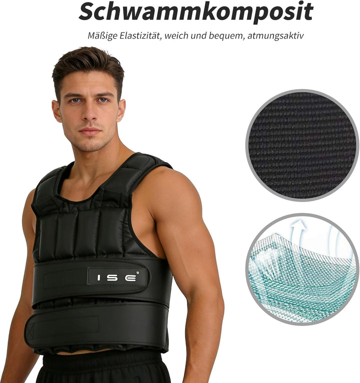 ISE Gewichtsweste Verstellbar von 5 kg 10 kg 15 kg 20 kg 25 kg 30 kg Gewicht Warnwesten für Gewicht