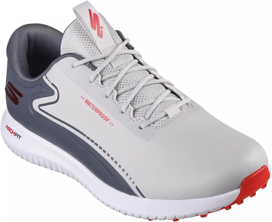 Skechers Herren Go Golf Drive 5 wasserdichte stachellose Leder Golfschuhe 40 EU Grau Rot, 40 EU Grau