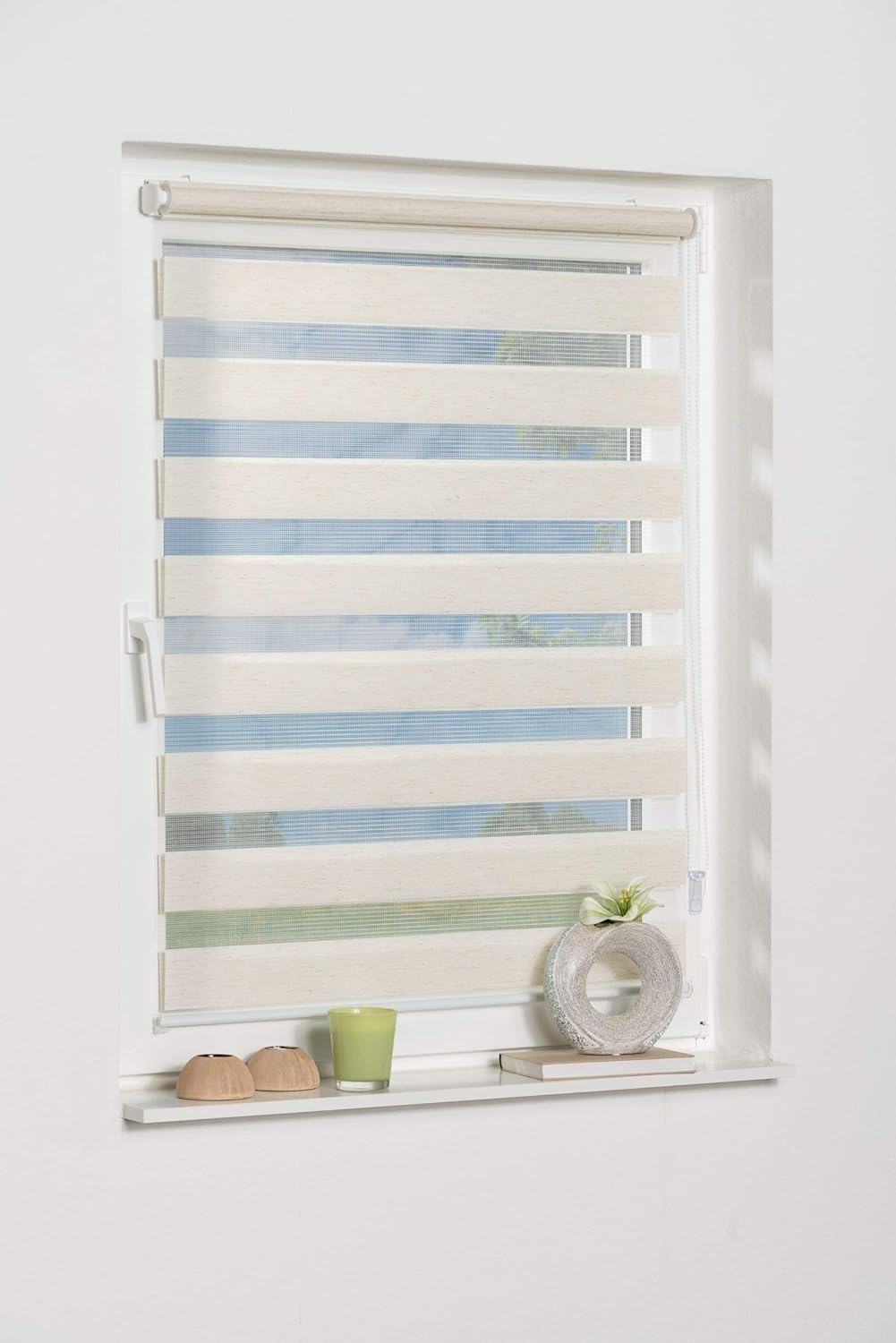 K-home Klemmfix Doppelrollo Madrid ohne Bohren Beige 70 x 150 cm (B x L), Beige 70 x 150 cm (B x L)