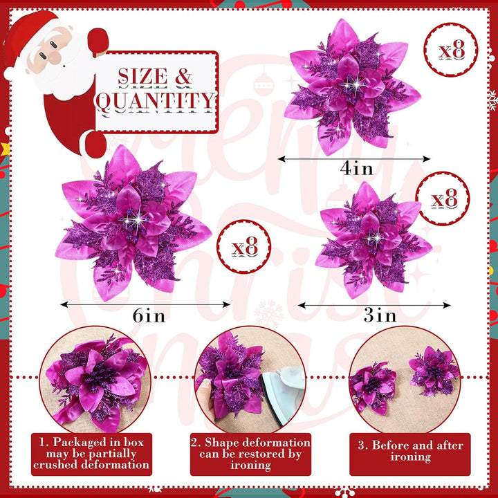 24 Weihnachten Künstliche Glitzer Weihnachtsstern Blumen Künstlich Weihnachtsblumen Hochzeit Dekorat