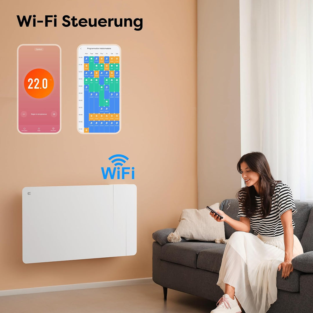 CIARRA CBHTD15A-W Keramik Elektroheizung 1500 W - WiFi Konvektor Heizung für ca. 20 m², für ca. 20 m
