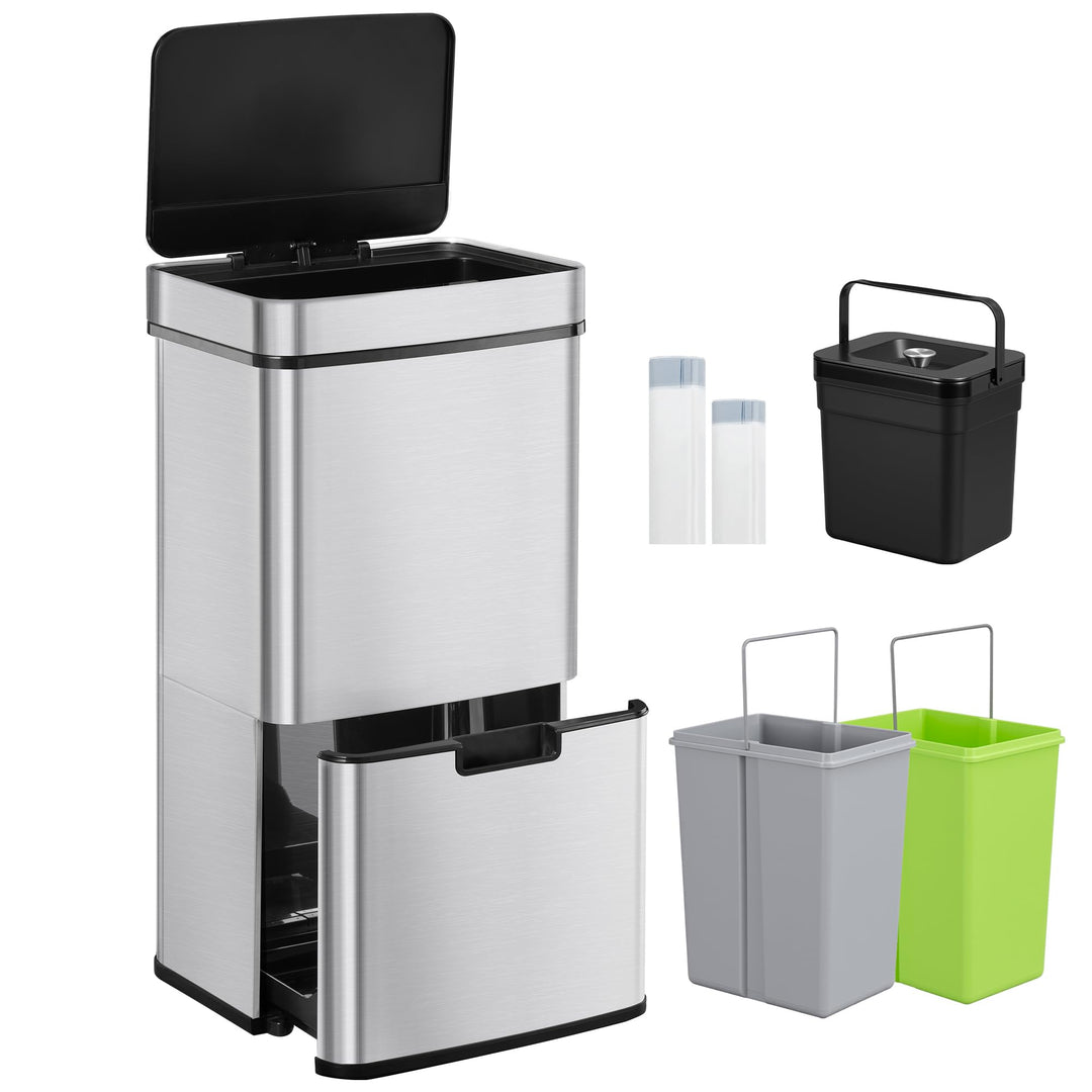 Hzuaneri Sensor Küchen Mülleimer 72 L, Automatischer Abfalleimer mit 3+1 Fächer, Mülltrennsystem, Mü