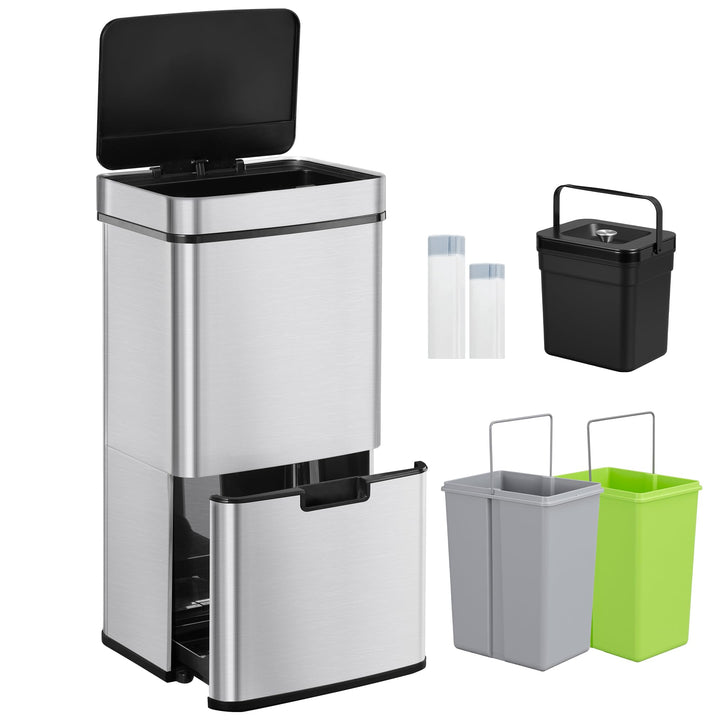 Hzuaneri Sensor Küchen Mülleimer 72 L, Automatischer Abfalleimer mit 3+1 Fächer, Mülltrennsystem, Mü
