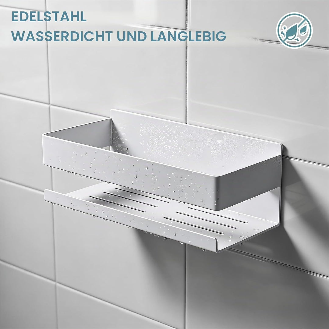 EXLECO Hoch Weiss 23CM Duschablage Ohne Bohren Duschregal Wand Edelstahl Badregal mit 2 Haken Duschk