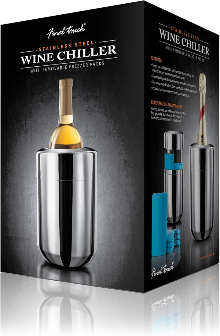 FINAL Touch Stainless Steel Wine Chiller with Removable Gel Freezer Packs Edelstahl-Wein-Kühler mit