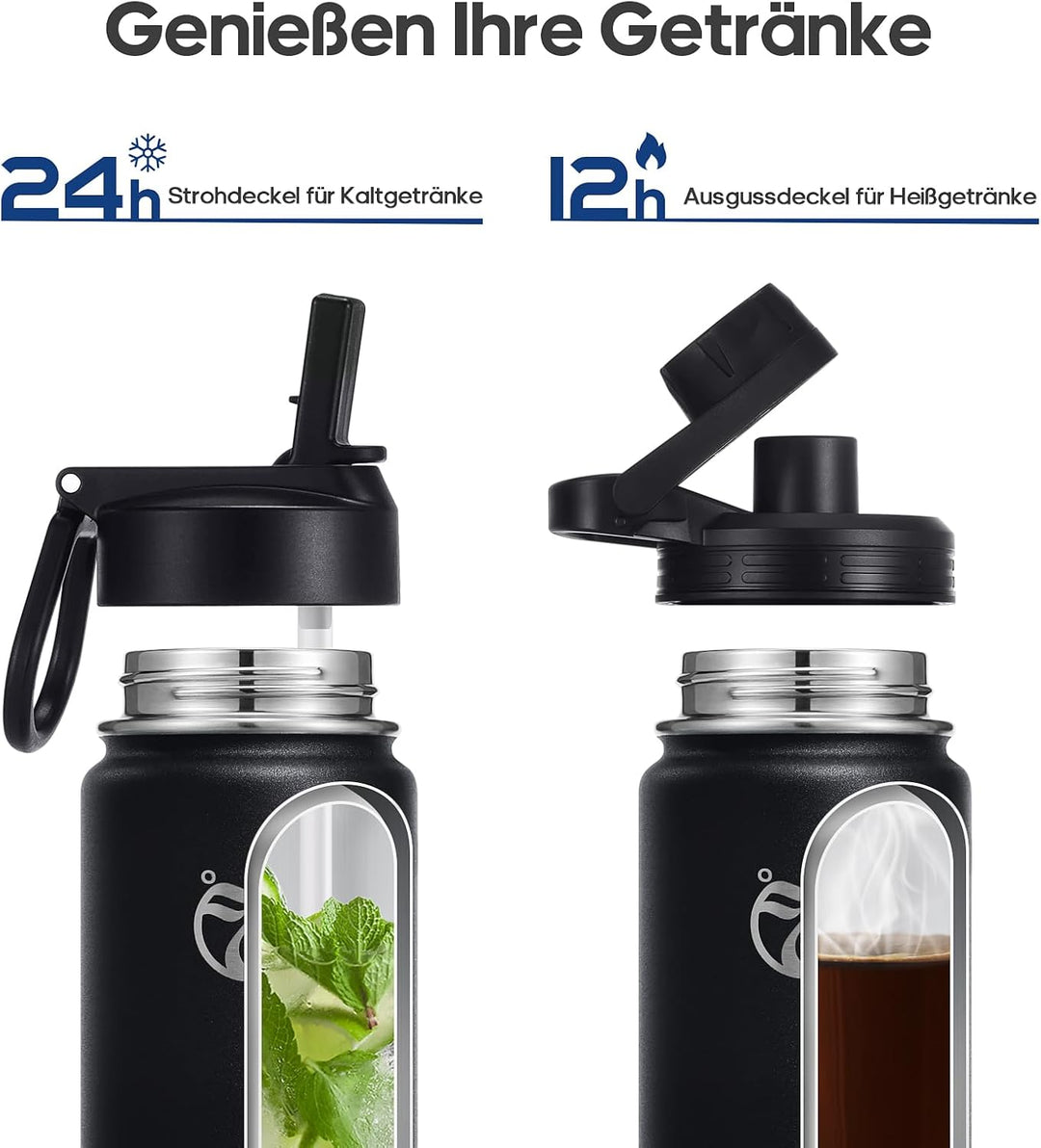 HydroPal Edelstahl Trinkflasche - 750ml, 1L, 1,2L, BPA-Frei, Kohlensäure geeignet, Isolierte Thermos