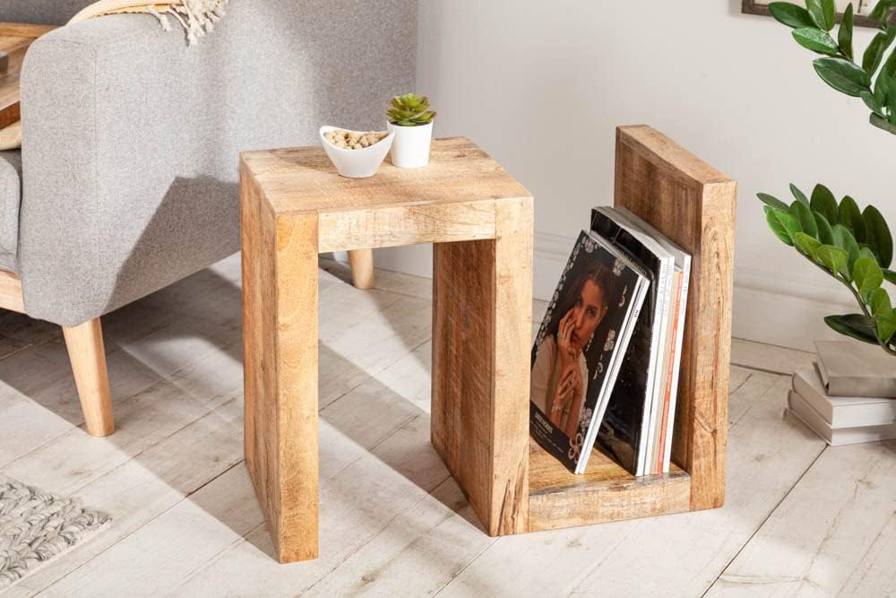 riess-ambiente.de Massiver Beistelltisch S 60cm Mango Massivholz variabel stellbar Handarbeit Holzti