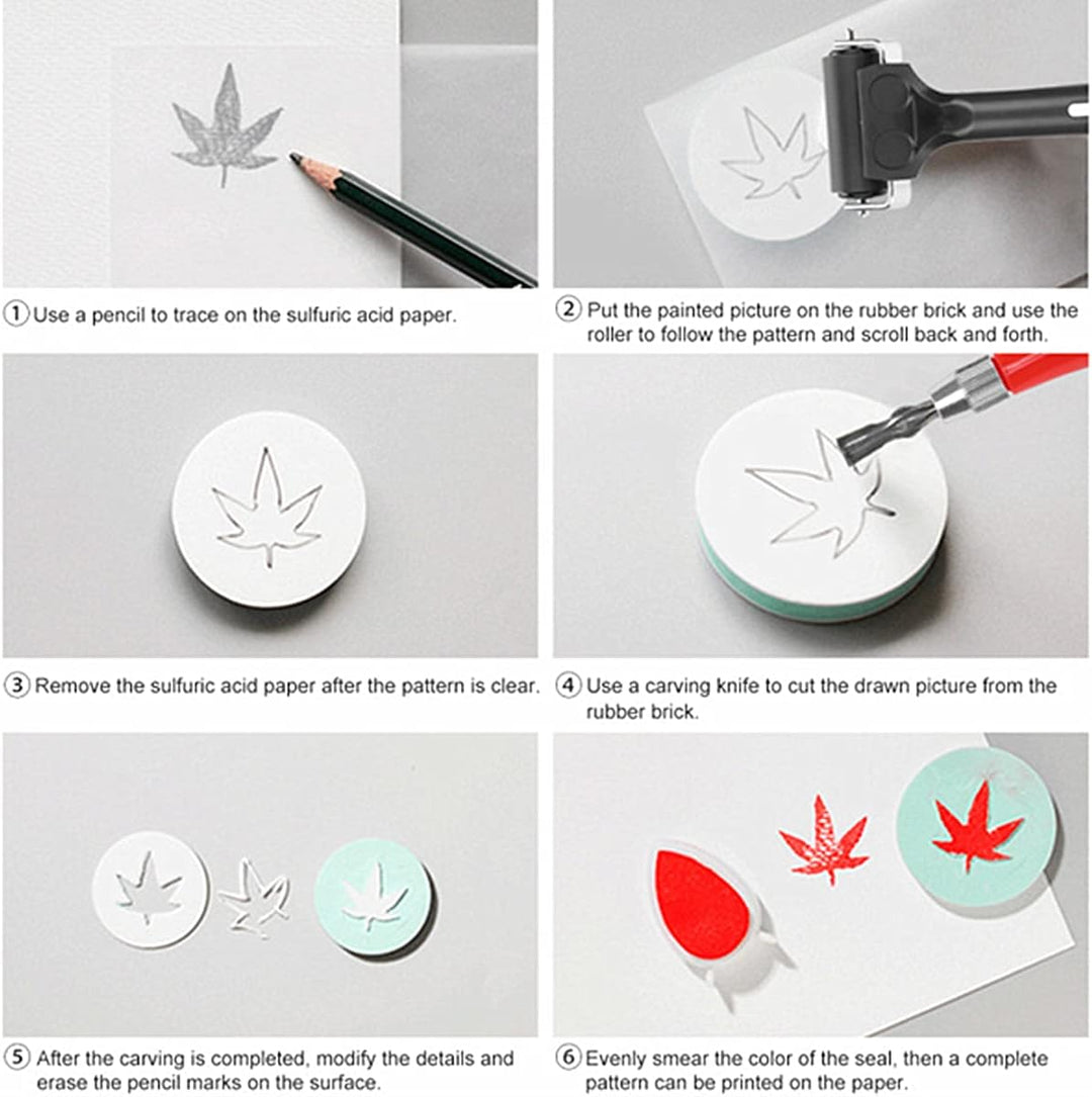 Stempel Herstellung Kit mit Stempel Block Gummi Brayer Roller Gummi und Holz Carving Schneiden Werkz