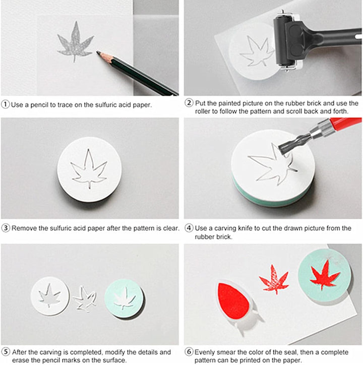 Stempel Herstellung Kit mit Stempel Block Gummi Brayer Roller Gummi und Holz Carving Schneiden Werkz