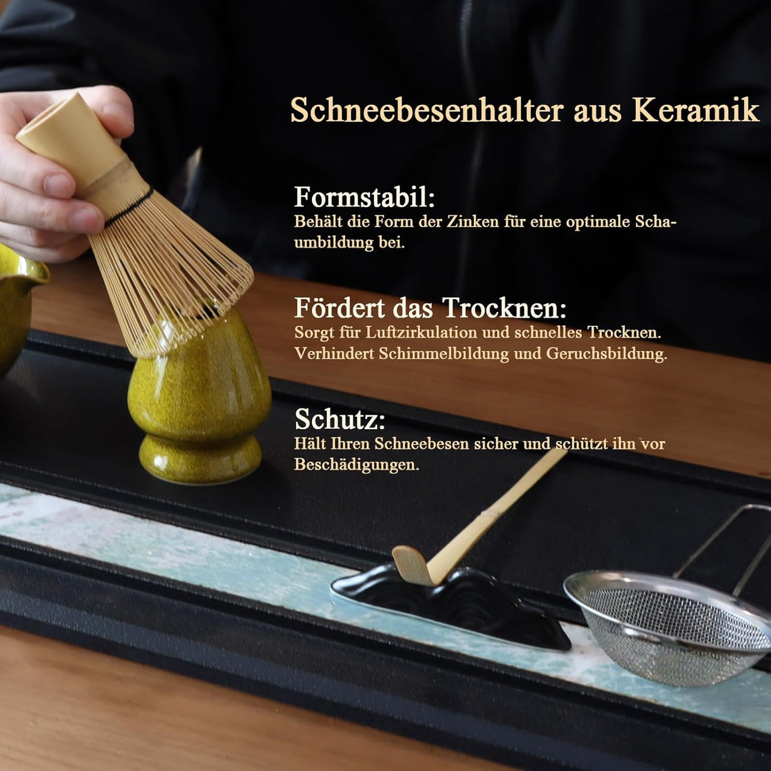 Matcha Set Handgedrehtes Macha Tea Set mit Bambus Matcha Besen, Keramik Matcha Schale, Löffel und Ha