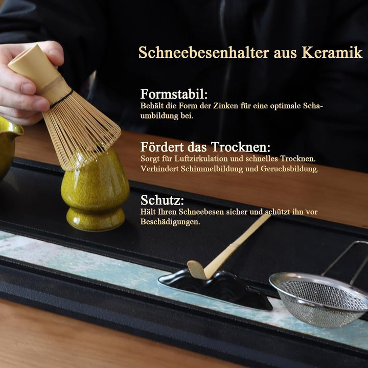 Matcha Set Handgedrehtes Macha Tea Set mit Bambus Matcha Besen, Keramik Matcha Schale, Löffel und Ha