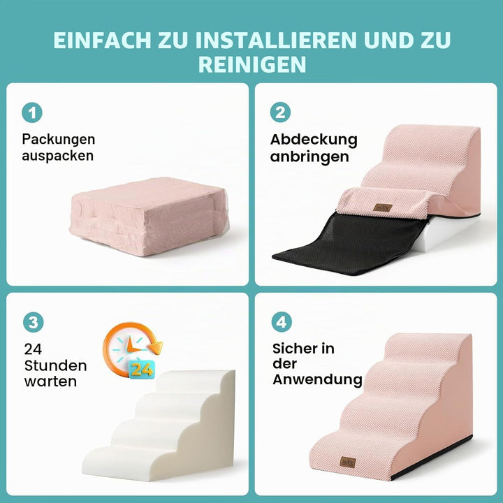 COZY KISS Hundetreppe für Kleine Hunde, Haustiertreppe für Couch aus Hochdichtem Schwamm, Hunde Trep