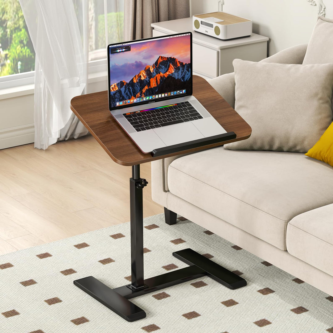 Beistelltisch mit Rollen Höhenverstellbar, 360°Drehbar C Form Couch Beistelltisch, Holz Mobiler Lapt