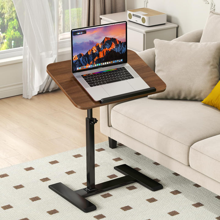Beistelltisch mit Rollen Höhenverstellbar, 360°Drehbar C Form Couch Beistelltisch, Holz Mobiler Lapt