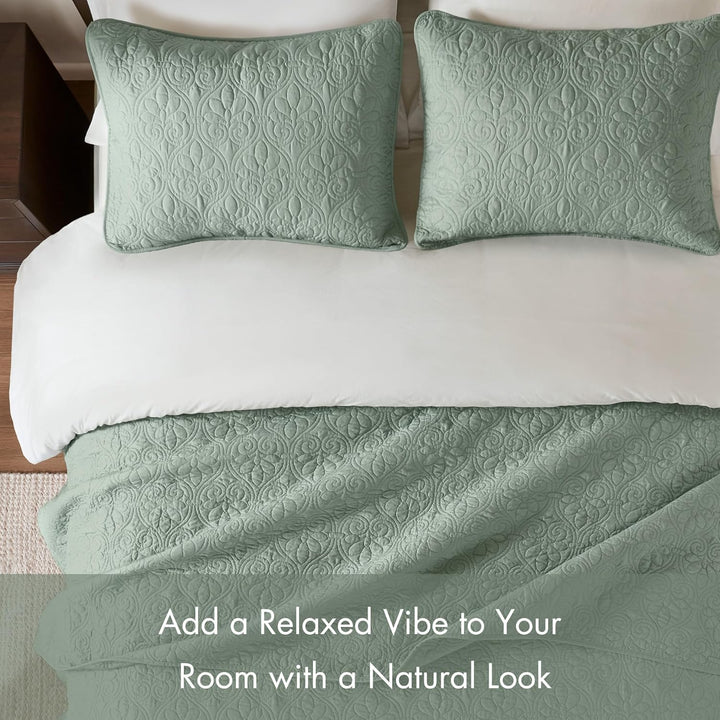 Madison Park Quebec Quilt Set-Luxurious Damask Stitching Design Leichte Tagesdecke mit Baumwollfüllu