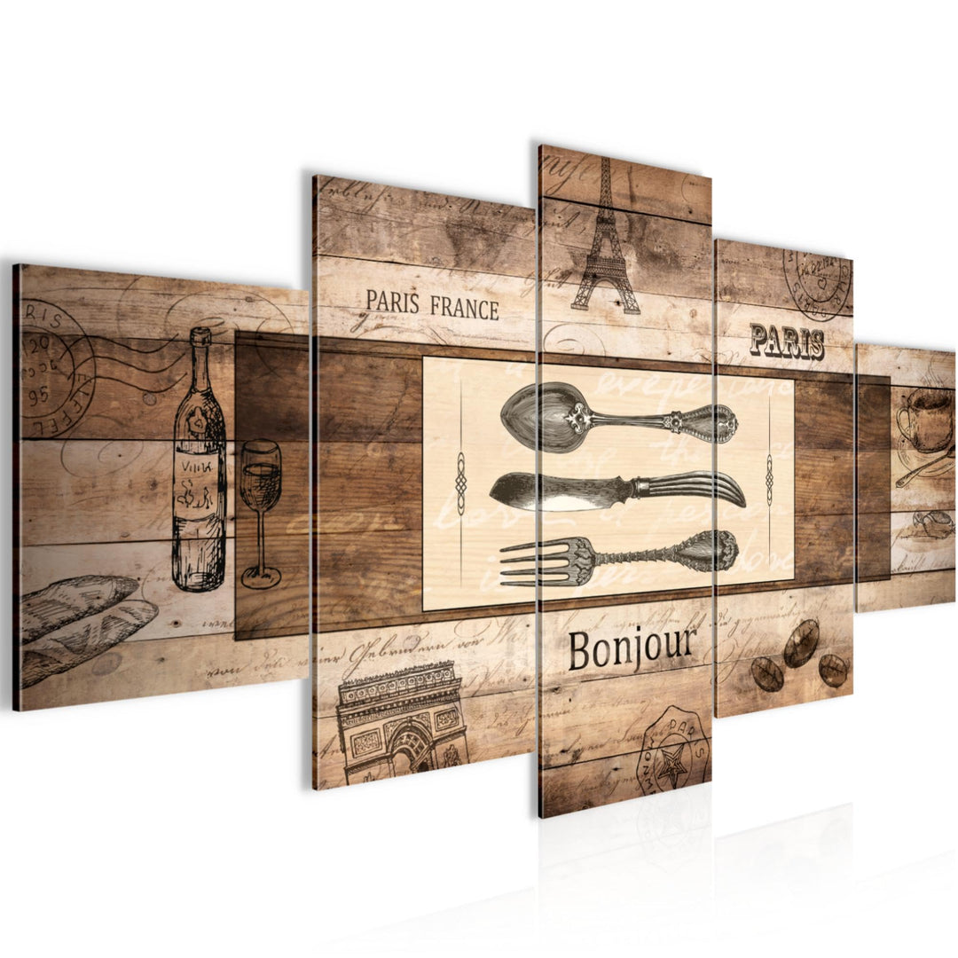 Runa Art Wandbilder Küche Holz 5 Teilig Bild auf Vlies Leinwand Deko Esszimmer Küchenbilder Vintage
