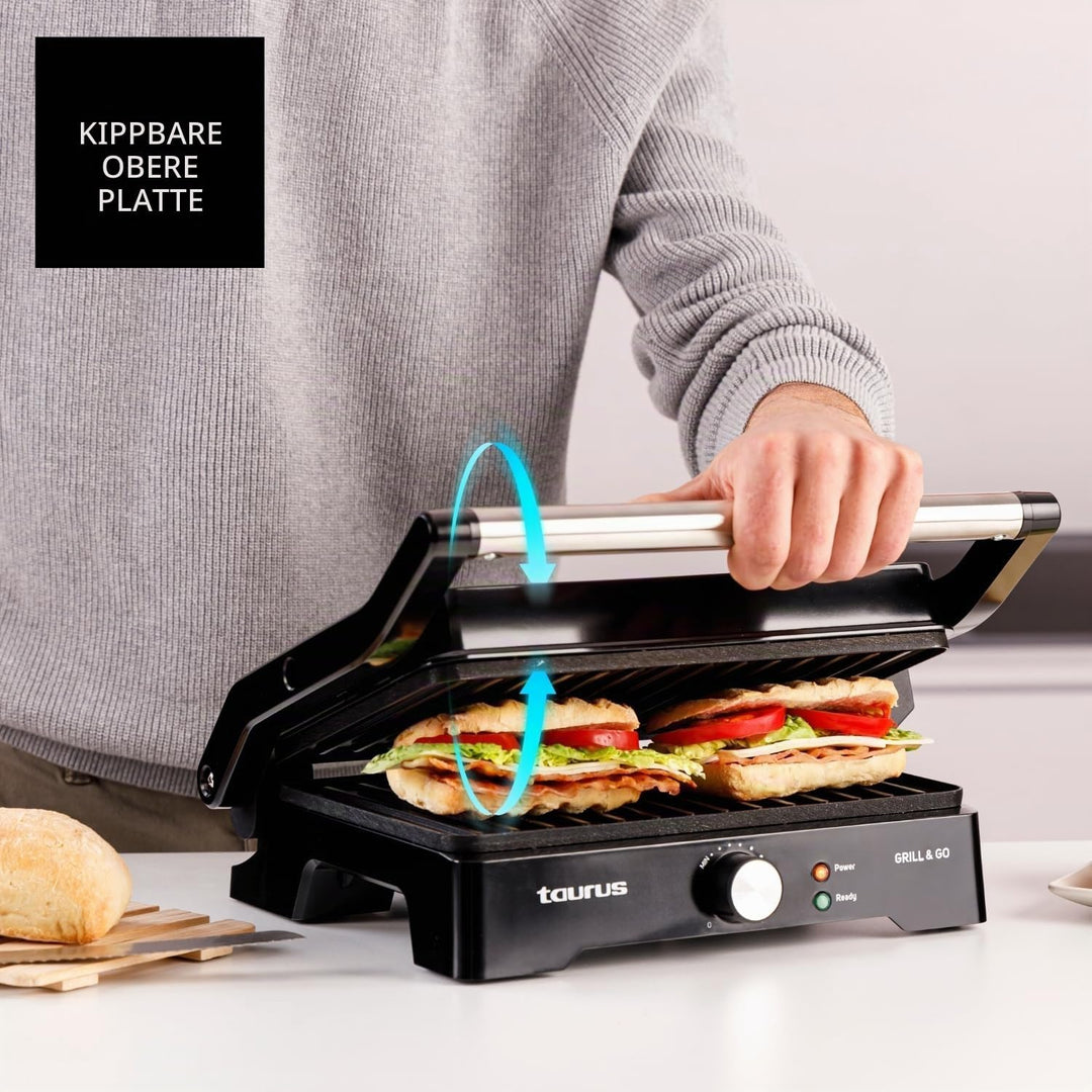 Taurus - Elektrischer Kontaktgrill Grill&Co GR1500X | 1500W | Antihaftplatten 27,5 x 17,3 cm | 180°