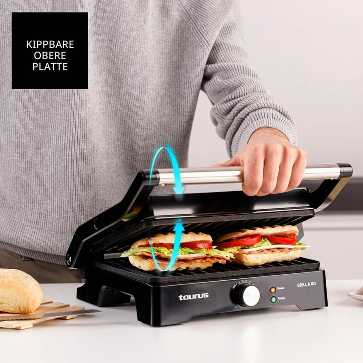 Taurus - Elektrischer Kontaktgrill Grill&Co GR1500X | 1500W | Antihaftplatten 27,5 x 17,3 cm | 180°