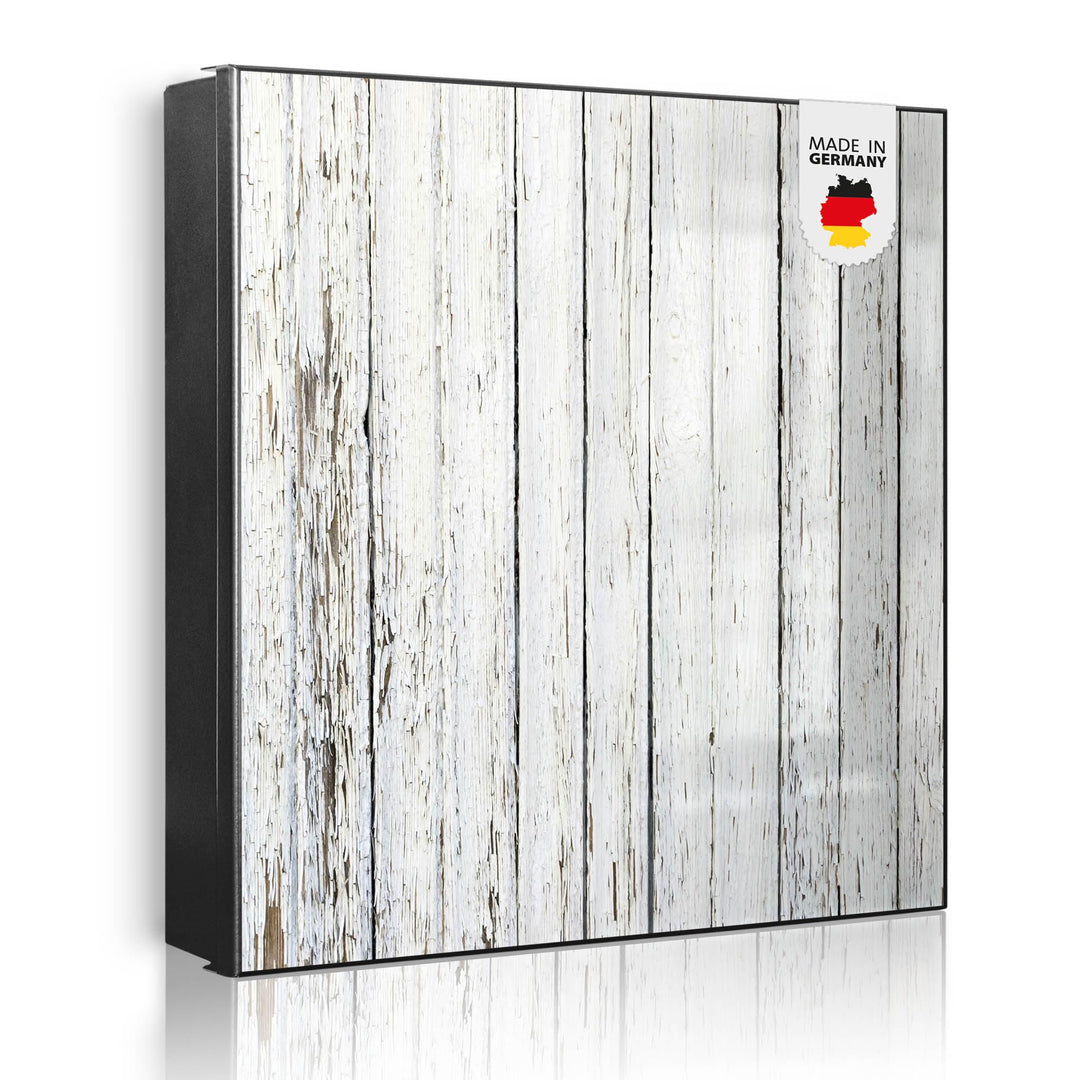 banjado® Grosser Schlüsselkasten Glas/Schlüsselbox 30cm x 30cm mit 50 Haken - Motiv Weisser Holzzaun