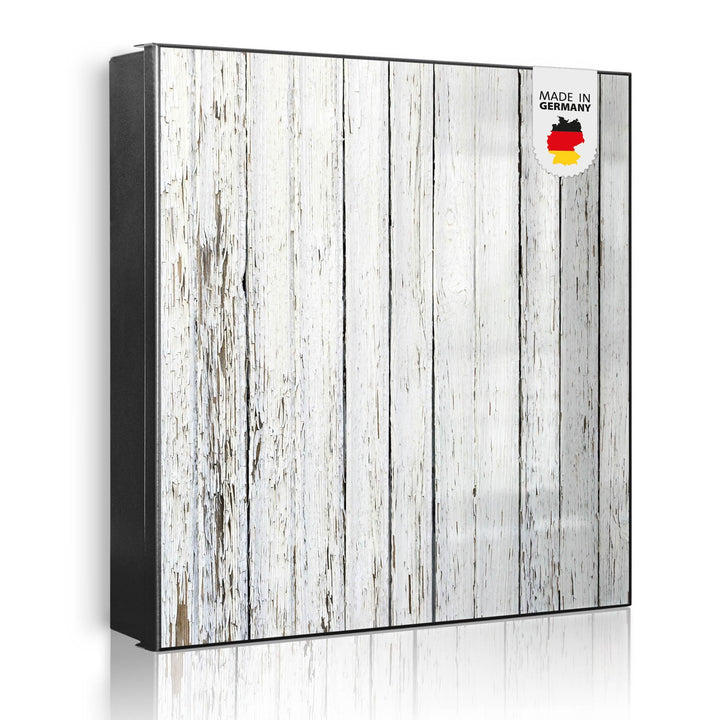 banjado® Grosser Schlüsselkasten Glas/Schlüsselbox 30cm x 30cm mit 50 Haken - Motiv Weisser Holzzaun